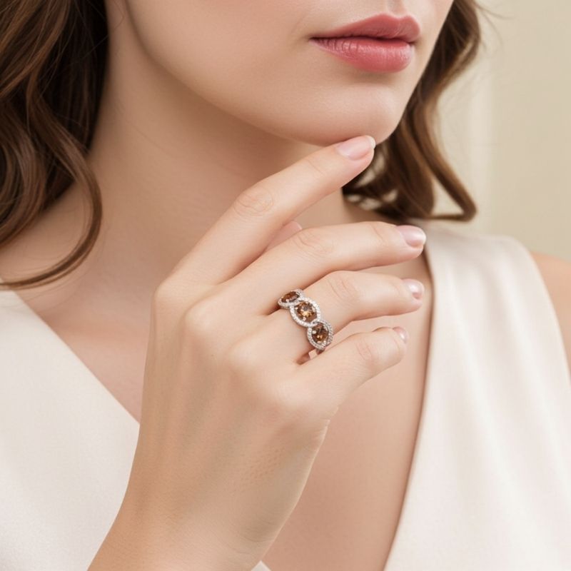 Sotiya Chain Link Round Cut Coffee Women's Wedding Ring Sterling Silver-Sotiya