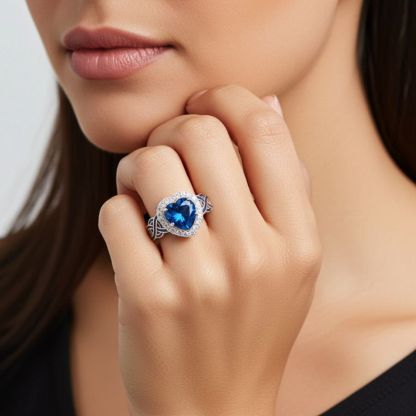 Sotiya Halo Heart Cut Knot Enamel Engagement Ring Sterling Silver-Sotiya