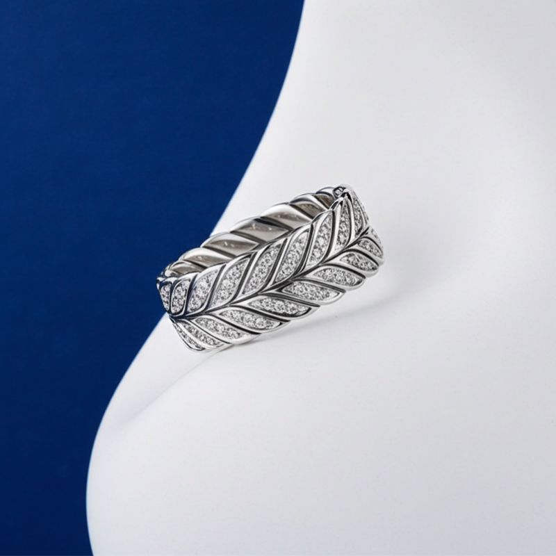 Sotiya Feather Design Unisex Coffee Chevron Band Ring Sterling Silver-Sotiya