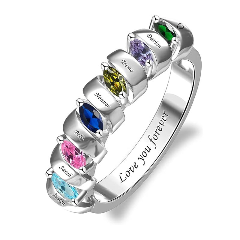 Sotiya Marquise Cut Custom 12 Birthstone Engraved Name Promise Ring Sterling Silver-Sotiya