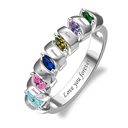 Sotiya Marquise Cut Custom 12 Birthstone Engraved Name Promise Ring Sterling Silver-Sotiya