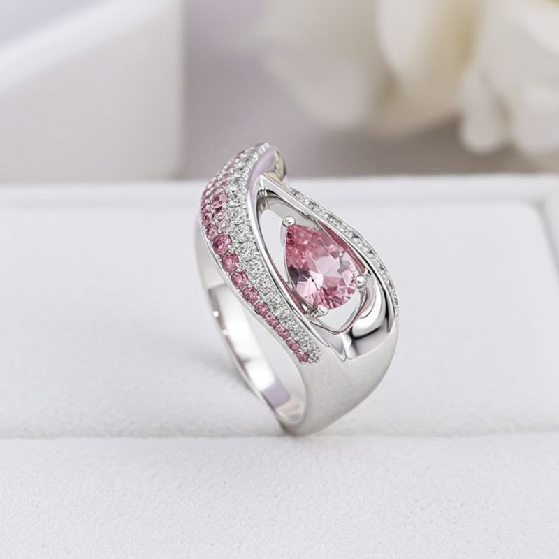 Sotiya Curved Pear Cut Cocktail Ring Sterling Silver-Sotiya