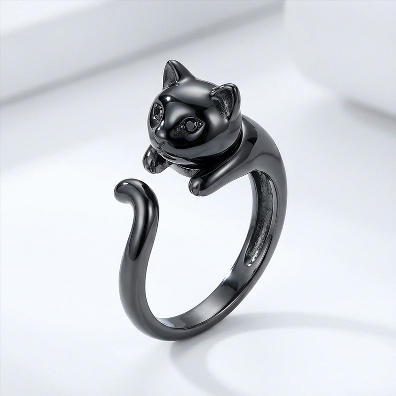 Sotiya Rotating Soothe Black Cat Ring Sterling Silver-Sotiya