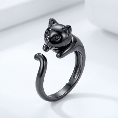 Sotiya Rotating Soothe Black Cat Ring Sterling Silver-Sotiya