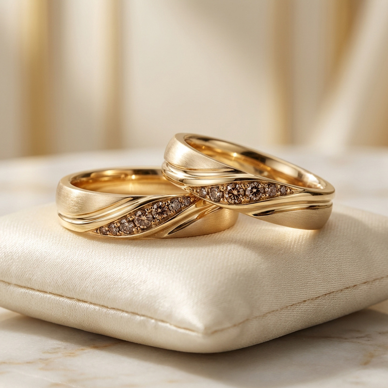 Sotiya Curved Design Round Cut Coffee Couple Rings Sterling Silver