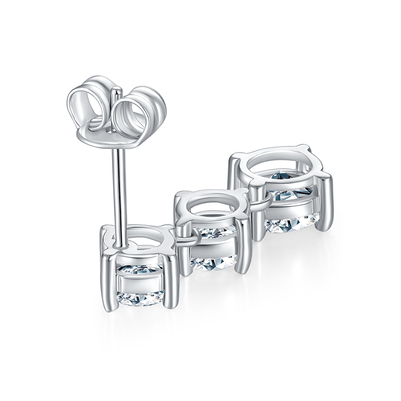 Sotiya Three Stone Round Cut Moissanite Drop Earrings Sterling Silver-Sotiya