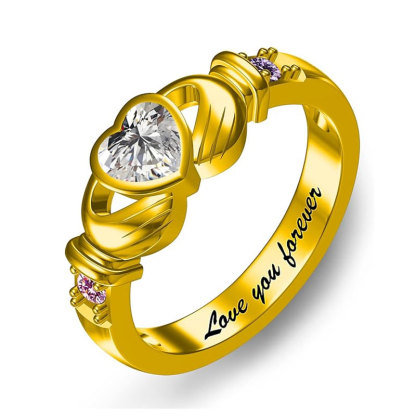 Sotiya Heart Cut Claddagh Ring Custom 12 Birthstone Engraved Name Promise Ring Sterling Silver-Sotiya