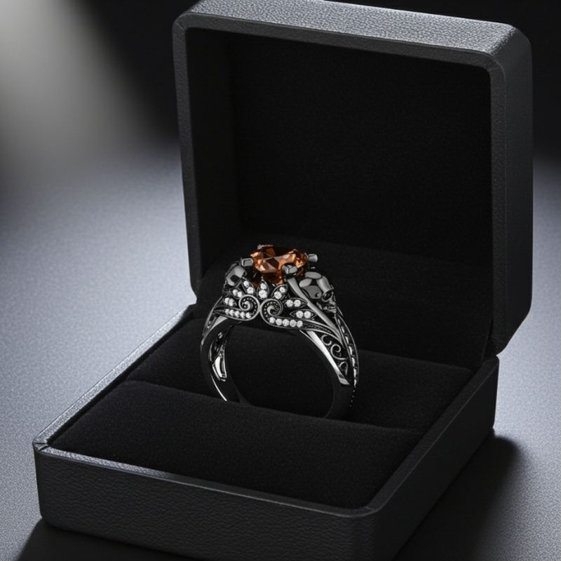 Sotiya Gothic Skull Heart Cut Coffee Engagement Ring Sterling Silver-Sotiya