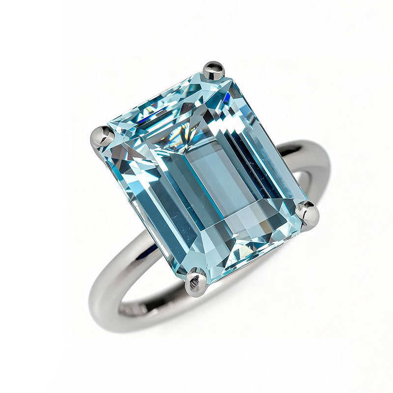 Sotiya Solitaire Emerald Cut Aquamarine Engagement Ring Sterling Silver-Sotiya