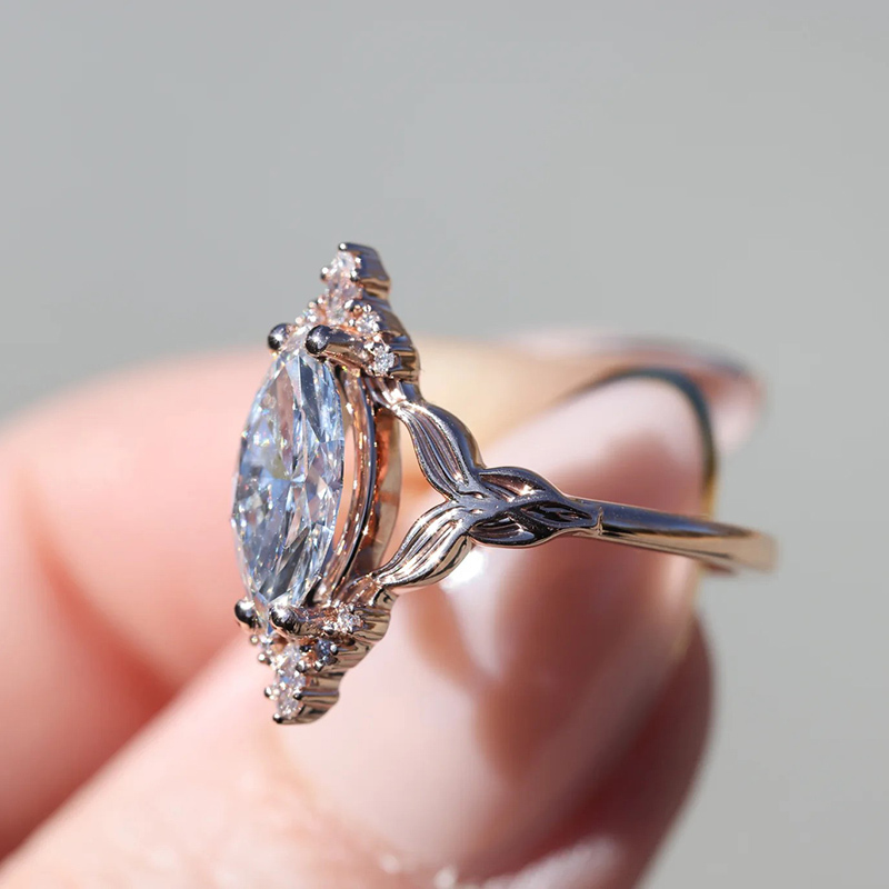 Sotiya Marquise Cut Mermaid Tail Engagement Ring Sterling Silver-Sotiya