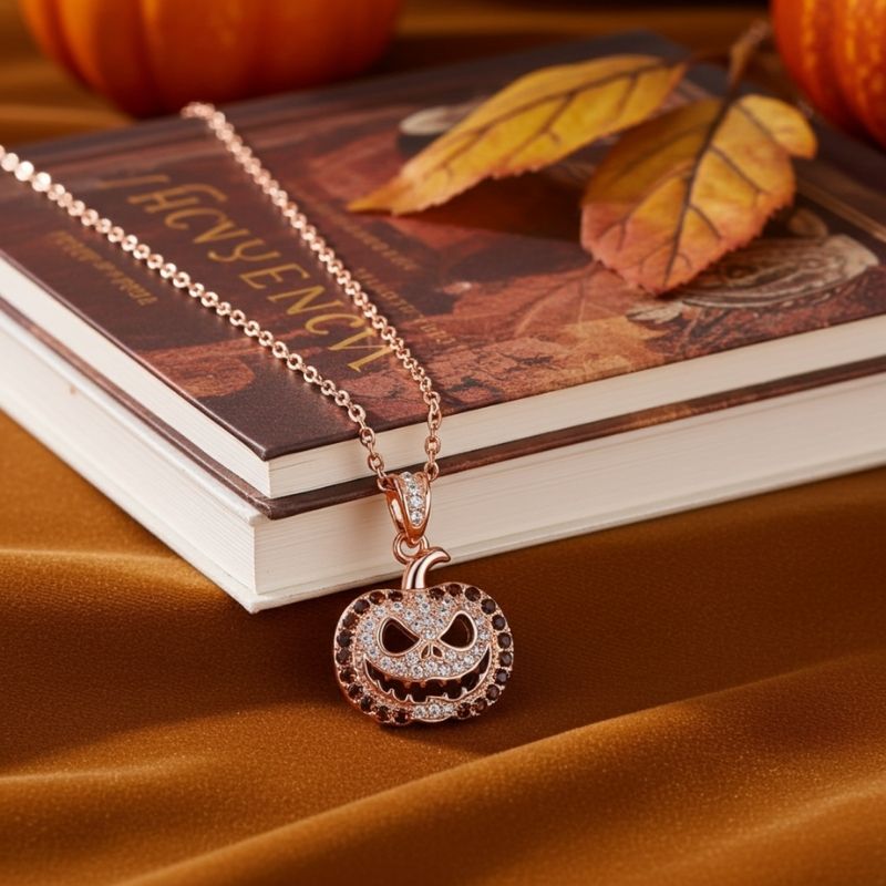 Sotiya Pumpkin Skull Inspired Coffee Necklace Sterling Silver