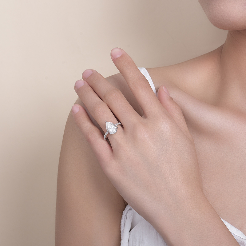 Sotiya Side Stones Pear Cut Moissanite Engagement Ring Sterling Silver-Sotiya