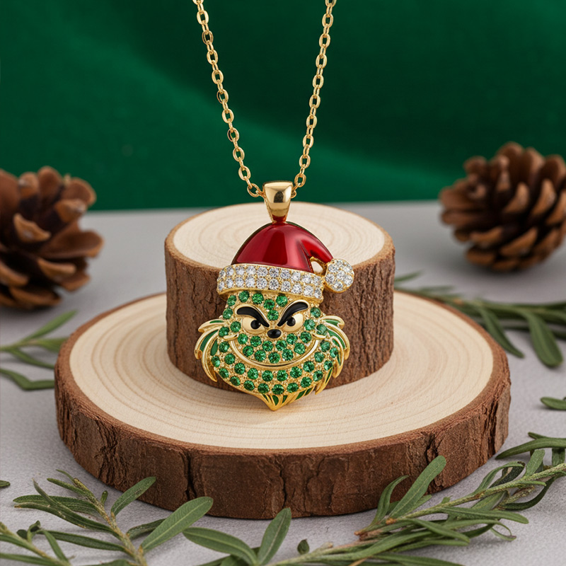 Sotiya Christmas Green Monster Enamel Necklace Sterling Silver-Sotiya