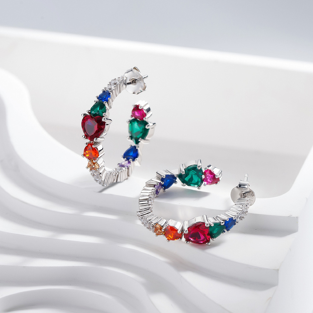 Sotiya Multi Colored Half Inside and Outside Heart-cut Hoop Earrings Sterling Silver-Sotiya