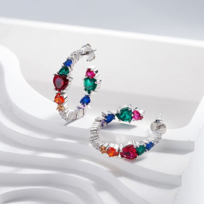 Sotiya Multi Colored Half Inside and Outside Heart-cut Hoop Earrings Sterling Silver-Sotiya