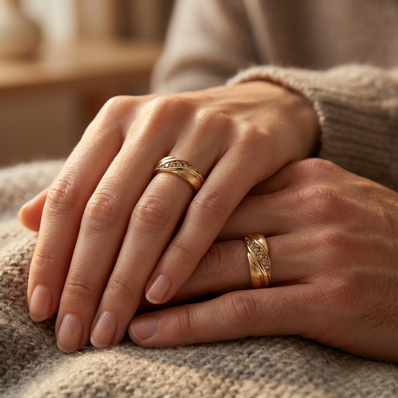 Sotiya Curved Design Round Cut Coffee Couple Rings Sterling Silver-Sotiya