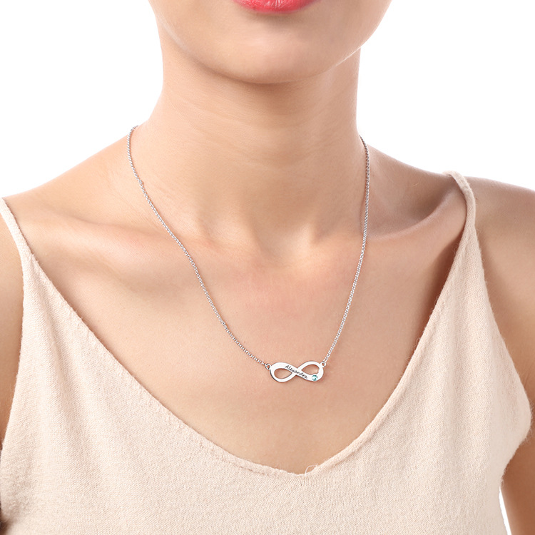 Sotiya Infinity Personalized Birthstone and Name Necklace Sterling Silver-Sotiya