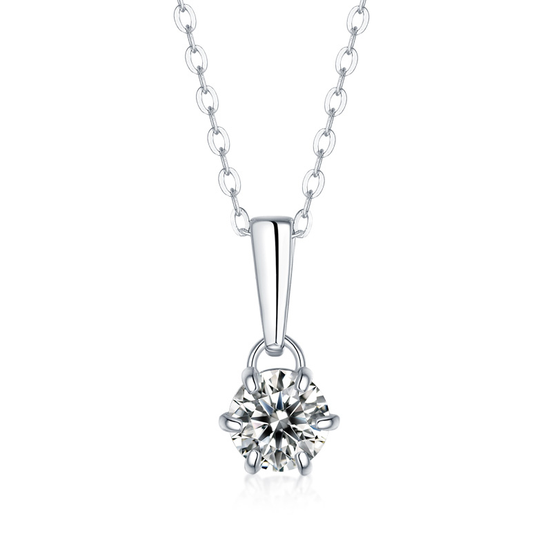 Sotiya Classic Six Prong Solitaire Round Cut Moissanite Necklace Sterling Silver-Sotiya