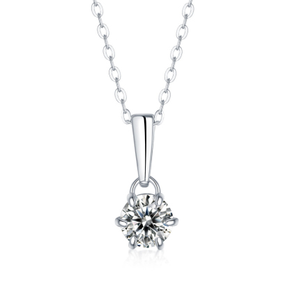 Sotiya Classic Six Prong Solitaire Round Cut Moissanite Necklace Sterling Silver-Sotiya