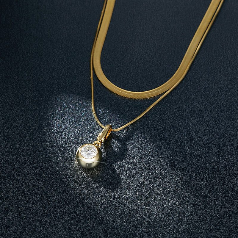 Sotiya Double Layer Solitaire Round Cut Moissanite Necklace Sterling Silver-Sotiya