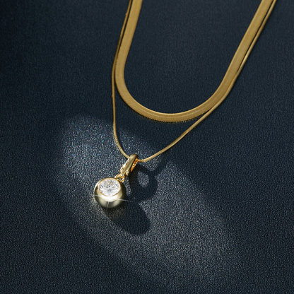 Sotiya Double Layer Solitaire Round Cut Moissanite Necklace Sterling Silver-Sotiya