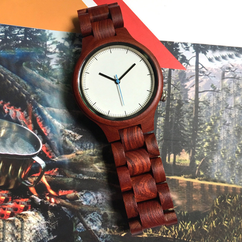 Sotiya Simple Red/Black Sandalwood Quartz Coffee Wooden Watch-Sotiya