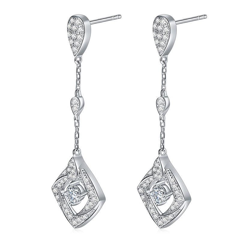 Sotiya Twist Square Design Round Cut Moissanite Drop Earrings Sterling Silver-Sotiya