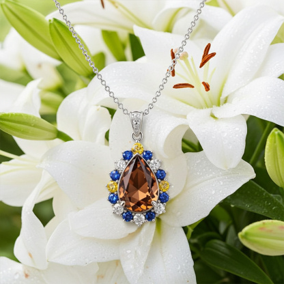 Sotiya Artist Collection Famous Painting Starry Night Halo Pear Cut Chocolate Necklace Sterling Silver-Sotiya