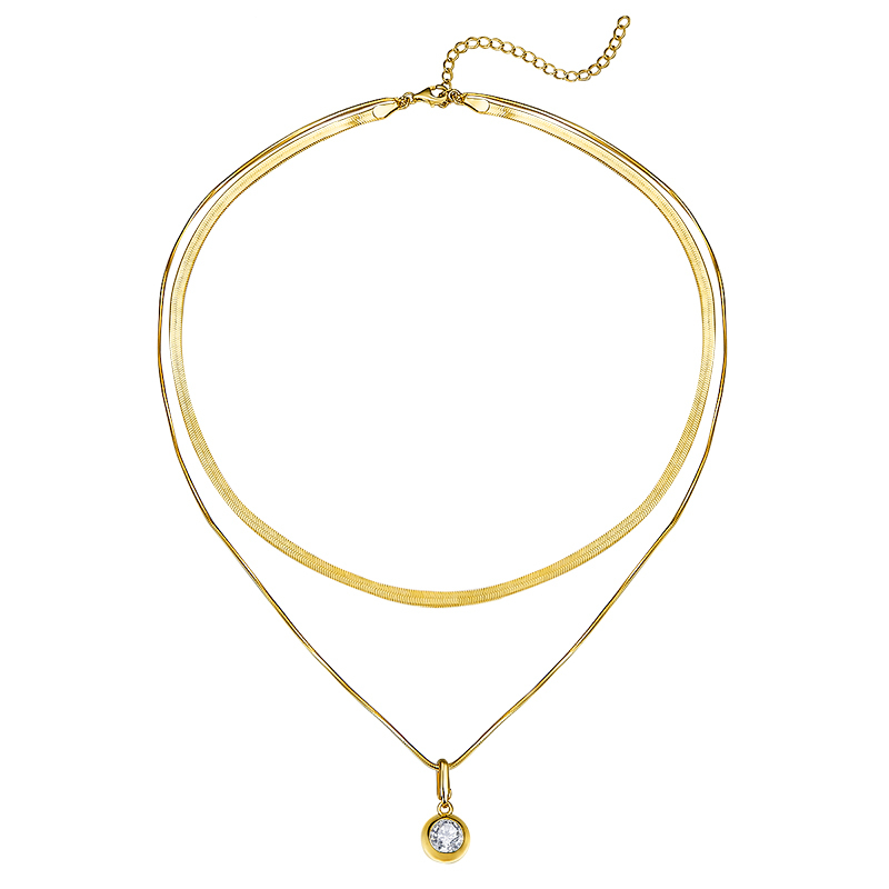 Sotiya Double Layer Solitaire Round Cut Moissanite Necklace Sterling Silver-Sotiya