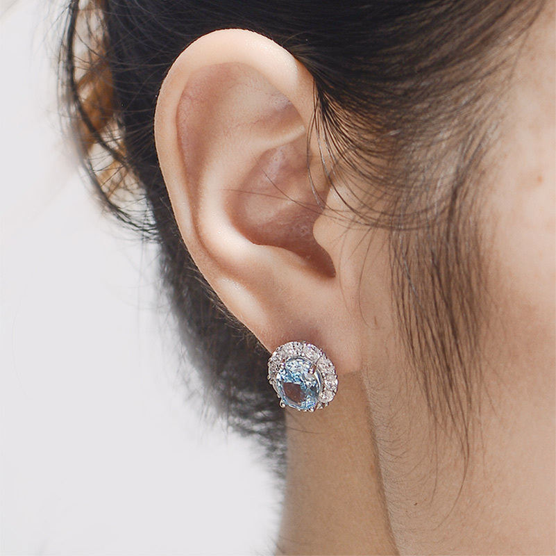 Sotiya Halo Oval Cut Stud Earrings High-carbon Zircon Sterling Silver-Sotiya