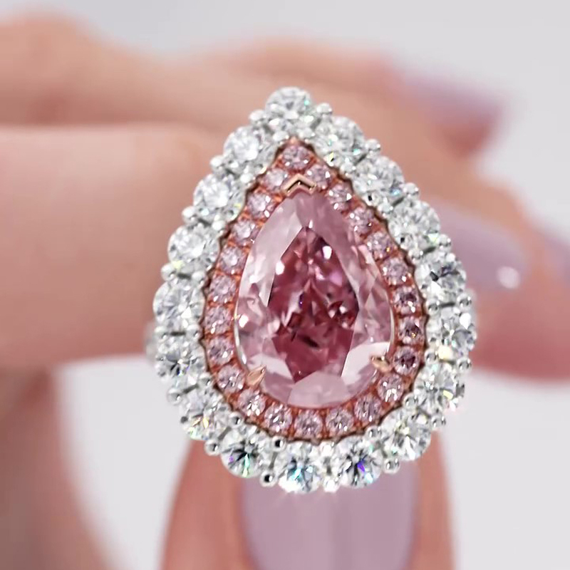 Sotiya Double Halo Cathedral Pear Cut Pink Two Tone Engagement Ring Sterling Silver-Sotiya