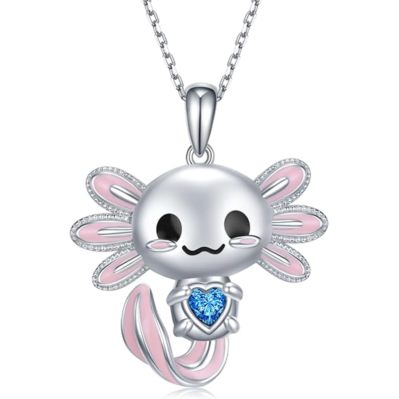 Sotiya Cute Axolotl 12 Birthstones Heart Cut Necklace Sterling Silver-Sotiya