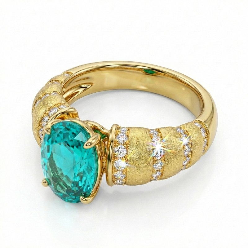 Sotiya Brushed Lab Grown Paraiba Oval Cut Engagement Ring Sterling Silver Moissanite Deputy Stone