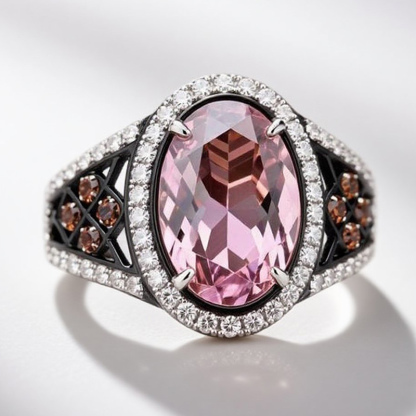 Sotiya Two Tone Halo Oval Cut Coffee Engagement Ring Sterling Silver-Sotiya