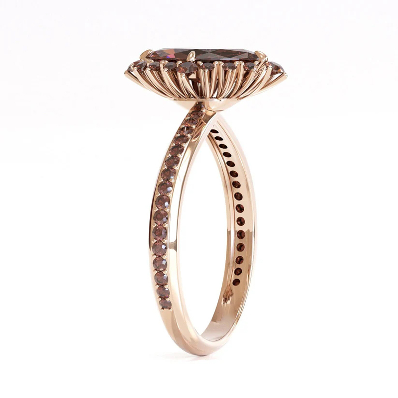 Sotiya Halo Marquise Cut Coffee Engagement Ring Sterling Silver-Sotiya