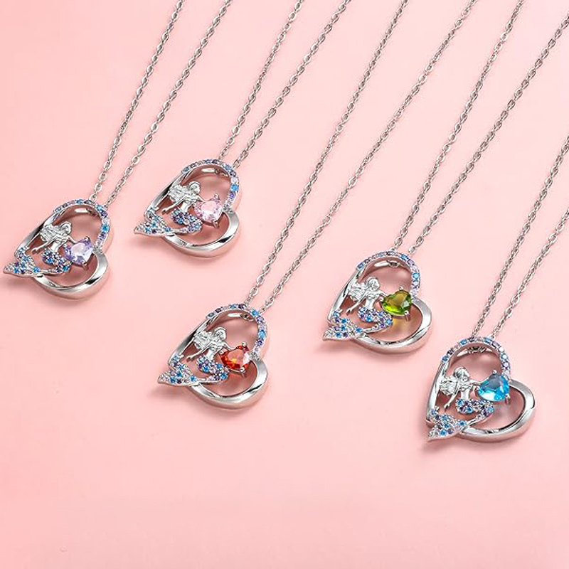 Sotiya Best Buds Mermaid Tail 12 Birthstones Heart Cut Necklace Sterling Silver-Sotiya