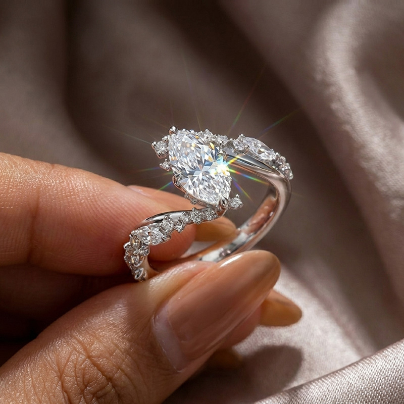 Sotiya Bypass Marquise Cut VVS Moissanite Engagement Ring Sterling Silver