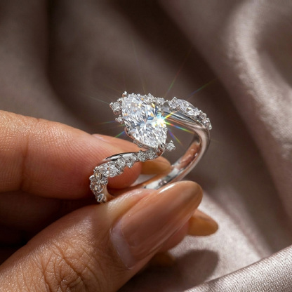 Sotiya Bypass Marquise Cut VVS Moissanite Engagement Ring Sterling Silver