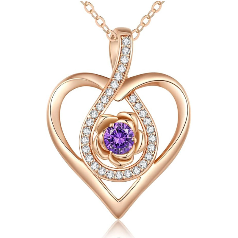 Sotiya 12 Birthstones Heart Rose Round Cut Necklace Sterling Silver-Sotiya