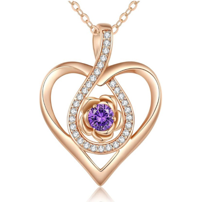 Sotiya 12 Birthstones Heart Rose Round Cut Necklace Sterling Silver-Sotiya