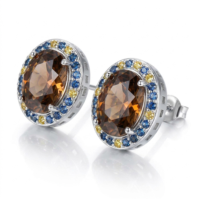 Sotiya Artist Collection Famous Painting Starry Night Coffee Halo Round Cut Stud Earrings Sterling Silver