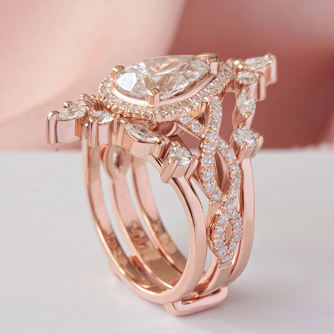 Sotiya Twist Halo Pear Cut Enhancer Wedding Bridal Ring Set Sterling Silver-Sotiya