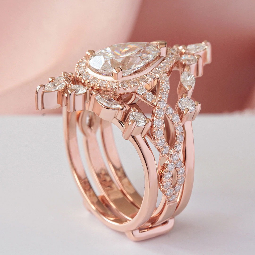 Sotiya Twist Halo Pear Cut Enhancer Wedding Bridal Ring Set Sterling Silver-Sotiya