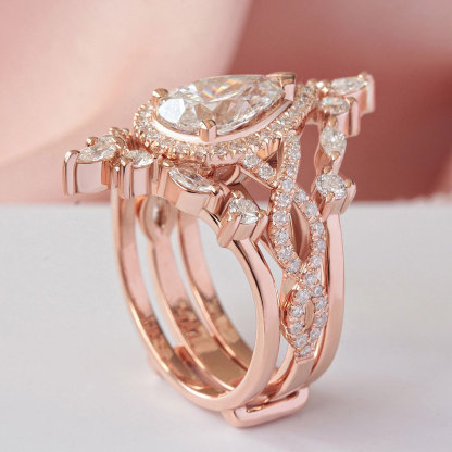 Sotiya Twist Halo Pear Cut Enhancer Wedding Bridal Ring Set Sterling Silver-Sotiya