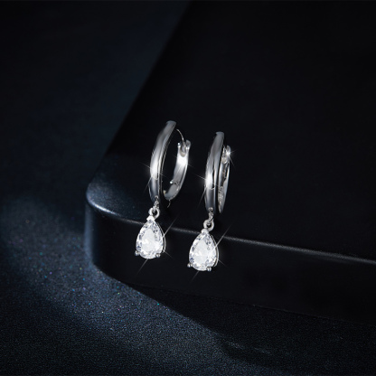 Sotiya Solitaire Pear Cut Moissanite Drop Earrings Sterling Silver-Sotiya