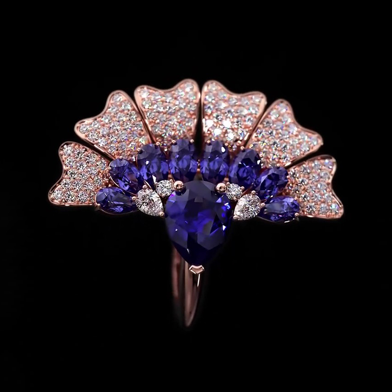 Sotiya Peacock Inspired Pear Cut Cocktail Ring Sterling Silver-Sotiya