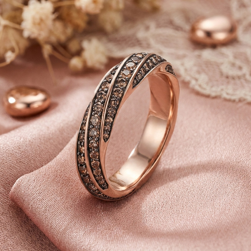 Sotiya Twill Round Cut Coffee Women's Wedding Ring Sterling Silver