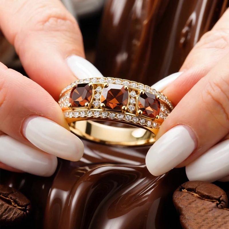 Sotiya Three Stone Cushion Cut Coffee Women's Wedding Ring Sterling Silver-Sotiya