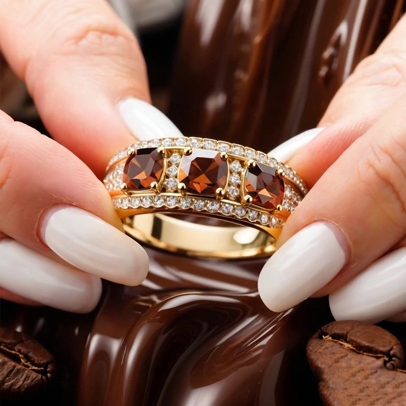 Sotiya Three Stone Cushion Cut Coffee Women's Wedding Ring Sterling Silver-Sotiya