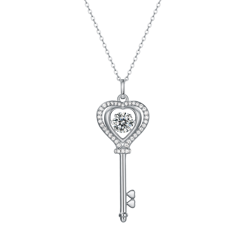 Sotiya Hollow Heart and Key Design Round Cut Moissanite Necklace Sterling Silver-Sotiya